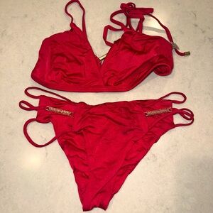 Red Jeweled Beach Bunny Bikini Set. Top size L and Bottom Size M (BB runs small)